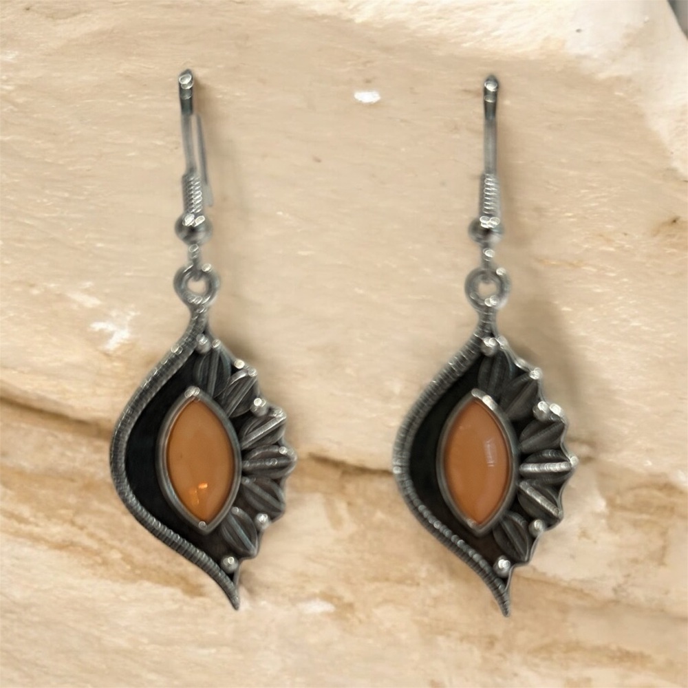 Elegant Silver and Orange Earrings